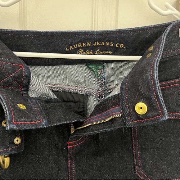 Ralph Lauren Jeans Co. dark denim mini skirt with buckle.  Size 10. - Picture 3 of 3